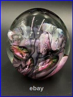 Robert Eickholt Art Glass Paperweight Blue Pink Purple Green Sculpture 1997