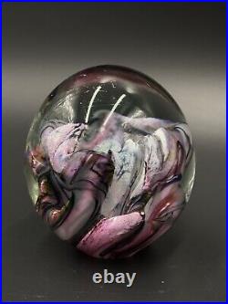 Robert Eickholt Art Glass Paperweight Blue Pink Purple Green Sculpture 1997