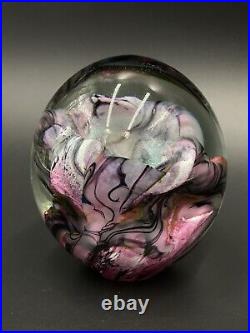 Robert Eickholt Art Glass Paperweight Blue Pink Purple Green Sculpture 1997