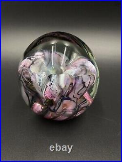 Robert Eickholt Art Glass Paperweight Blue Pink Purple Green Sculpture 1997