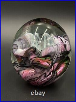 Robert Eickholt Art Glass Paperweight Blue Pink Purple Green Sculpture 1997