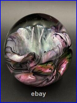 Robert Eickholt Art Glass Paperweight Blue Pink Purple Green Sculpture 1997