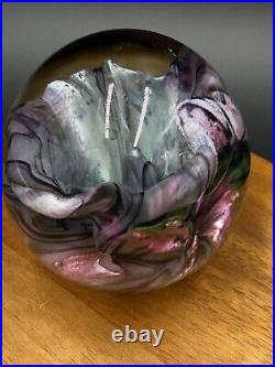 Robert Eickholt Art Glass Paperweight Blue Pink Purple Green Sculpture 1997