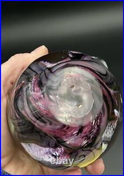 Robert Eickholt Art Glass Paperweight Blue Pink Purple Green Sculpture 1997