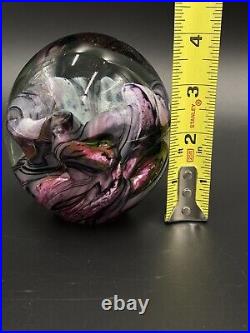 Robert Eickholt Art Glass Paperweight Blue Pink Purple Green Sculpture 1997