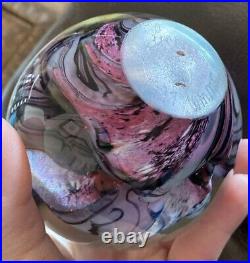 Robert Eickholt Art Glass Paperweight Blue Pink Purple Green Sculpture 1997