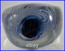 Robert Eickholt Art Glass Paperweight Blue Ribbon Swirl Signed Large Egg! 983