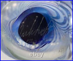 Robert Eickholt Art Glass Paperweight Blue Ribbon Swirl Signed Large Egg! 983