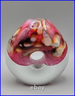 Robert Eickholt Art Glass Paperweight Vase Perfume Pink Sea Life Donut Hole 1996