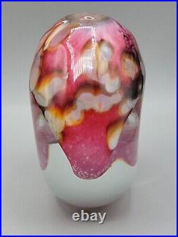 Robert Eickholt Art Glass Paperweight Vase Perfume Pink Sea Life Donut Hole 1996