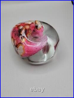 Robert Eickholt Art Glass Paperweight Vase Perfume Pink Sea Life Donut Hole 1996