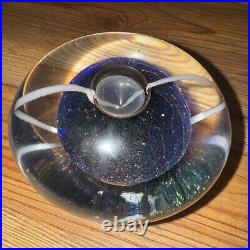 Robert Eickholt Dichroic Purple Blue Disc Art Glass Signed Paperweight 1992