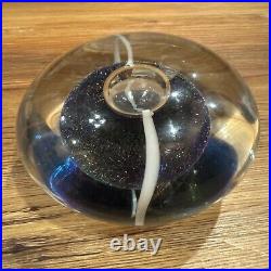 Robert Eickholt Dichroic Purple Blue Disc Art Glass Signed Paperweight 1992