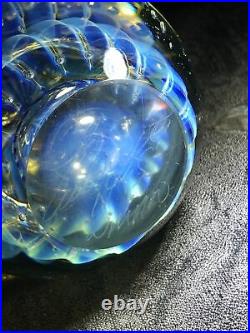 Robert Eickholt Signed & Titled 1995 Iridescent Hourglass Art Glass Paperweight