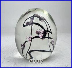 Roger Gandelman 3 Orchid Flower Art Glass Egg Paperweight Signed 1987 Vintage