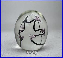 Roger Gandelman 3 Orchid Flower Art Glass Egg Paperweight Signed 1987 Vintage