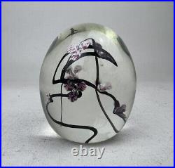 Roger Gandelman 3 Orchid Flower Art Glass Egg Paperweight Signed 1987 Vintage