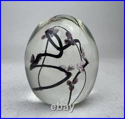 Roger Gandelman 3 Orchid Flower Art Glass Egg Paperweight Signed 1987 Vintage