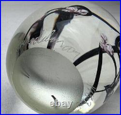 Roger Gandelman 3 Orchid Flower Art Glass Egg Paperweight Signed 1987 Vintage