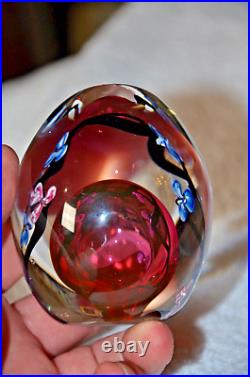 Roger Gandelman art glass Forget Me Nots Egg Shaped paperweight Signed 4