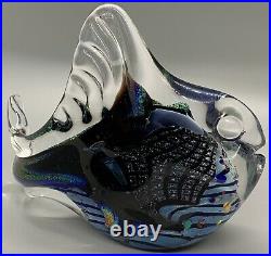 Rollin Karg Art Glass Dichroic Fish Paperweight Sculpture Signed 5 1/2 Inches
