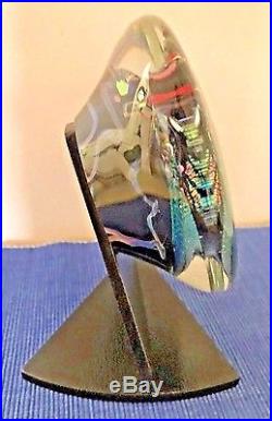Rollin Karg Hand Blown Glass Dichroic Satellite Sculpture with Stand 6 inch Diam