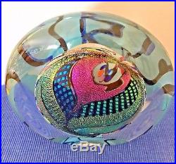Rollin Karg Hand Blown Glass Reactive Blue Disk Signed 6x7x3 inch Paperweight