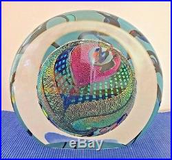 Rollin Karg Hand Blown Glass Reactive Blue Disk Signed 6x7x3 inch Paperweight