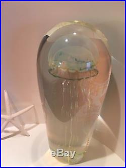 SATAVA Sculpture of a MOON JELLYFISH Art Glass PAPERWEIGHT Signed Large