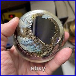 SIGNED Art Glass PAPERWEIGHT 1999 SP David Lindsay gold purple blue bubble