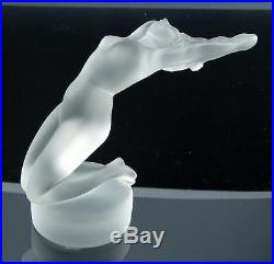 Signed French Art Glass Lalique Frosted Crystal Chrysis Nude Statue Paperweight