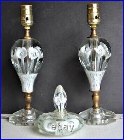 ST CLAIR Art Glass Paperweight TRUMPET FLOWER LAMPS & PERF BOTTLE 3-Pc Set MCM