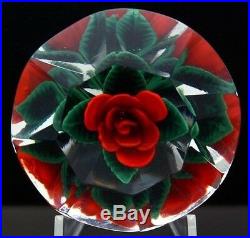 STEVEN LUNDBERG Red Rose Art Glass Diamond Shaped Paperweight, Aprx 2.25Hx3.5W