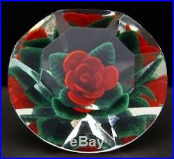 STEVEN LUNDBERG Red Rose Art Glass Diamond Shaped Paperweight, Aprx 2.25Hx3.5W