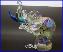 STUART ABELMAN Pulled Feather Iridescent Design Elephant Paperweight, Apr 7Hx6W