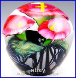 STUNNING 2003 JEREMIAH LOTTON Art Glass Paperweight PINK CALLA LILY FLOWERS Rare