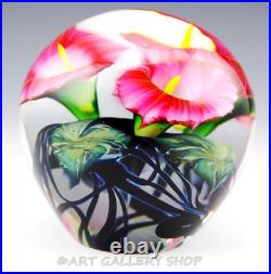 STUNNING 2003 JEREMIAH LOTTON Art Glass Paperweight PINK CALLA LILY FLOWERS Rare