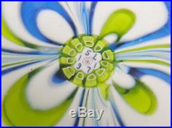 Saint Louis 1971 Blue & Green Pulled Glass Paperweight Date & Sig. Cane