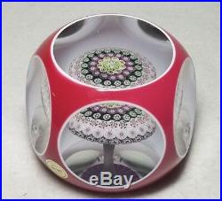 Saint Louis Paperweight Faceted Red Overlay Millefiori Mushroom WithLabel