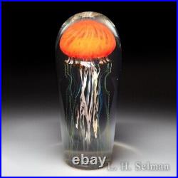 Satava Art Glass Orange Pacific Coast Jellyfish high-domed glass paperweight