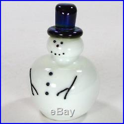 Satava Art Glass SNOWMAN 4 Paperweight Figurine Iridescent Hat Rare HTF