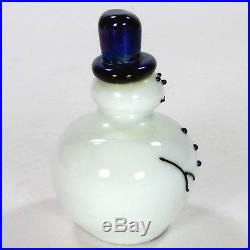 Satava Art Glass SNOWMAN 4 Paperweight Figurine Iridescent Hat Rare HTF