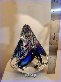 Schmidt & Rhea S/R Glass Triangular Sculpture Paperweight Signed Small 1995