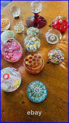 Set of 18 Victorian Art Glass Decorative Floral Paperweights