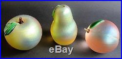 Set of 3 SIGNED ORIENT & FLUME Art Glass Fruit-Shaped Paperweights