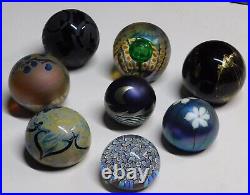 Set of 8 art glass paperweights most signed. Correia, Smyers and others