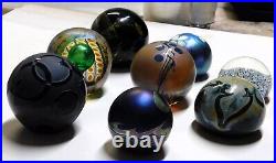 Set of 8 art glass paperweights most signed. Correia, Smyers and others