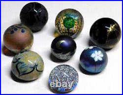 Set of 8 art glass paperweights most signed. Correia, Smyers and others