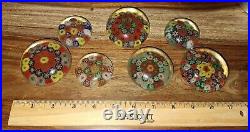 Seven 1930's Vintage Millefiori Paperweights (Murano and Chinese) EUC