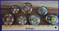 Seven 1930's Vintage Millefiori Paperweights (Murano and Chinese) EUC